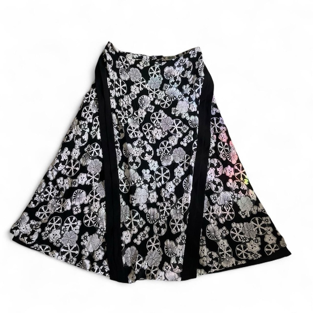 KENZO • RARE VINTAGE 90s JAPANESE WAGARA SAKURA FLORAL KIMONO PRINT MIDI SKIRT